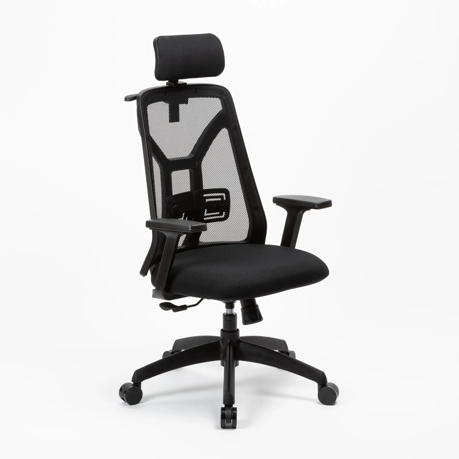 Sillon Ergonomico - Respaldo Alto Red - Tapizado - Con Cabezal - Mov Asyncro - Tokio Negro - Oficina - Hogar - Estudios