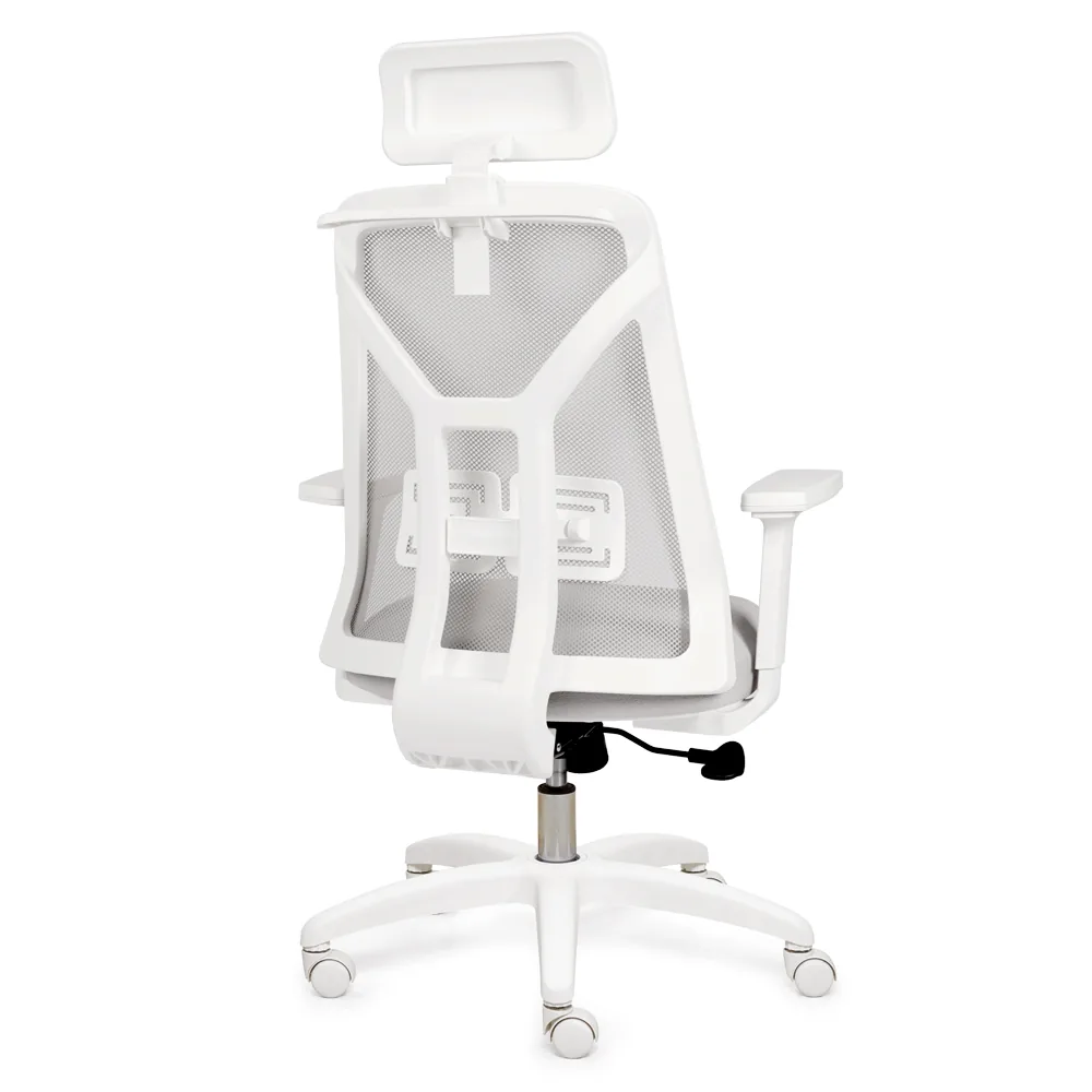 Sillon Ergonomico - Respaldo Alto Red - Tapizado - Con Cabezal - Mov Asyncro - Tokio Blanco - Oficina - Hogar - Estudios