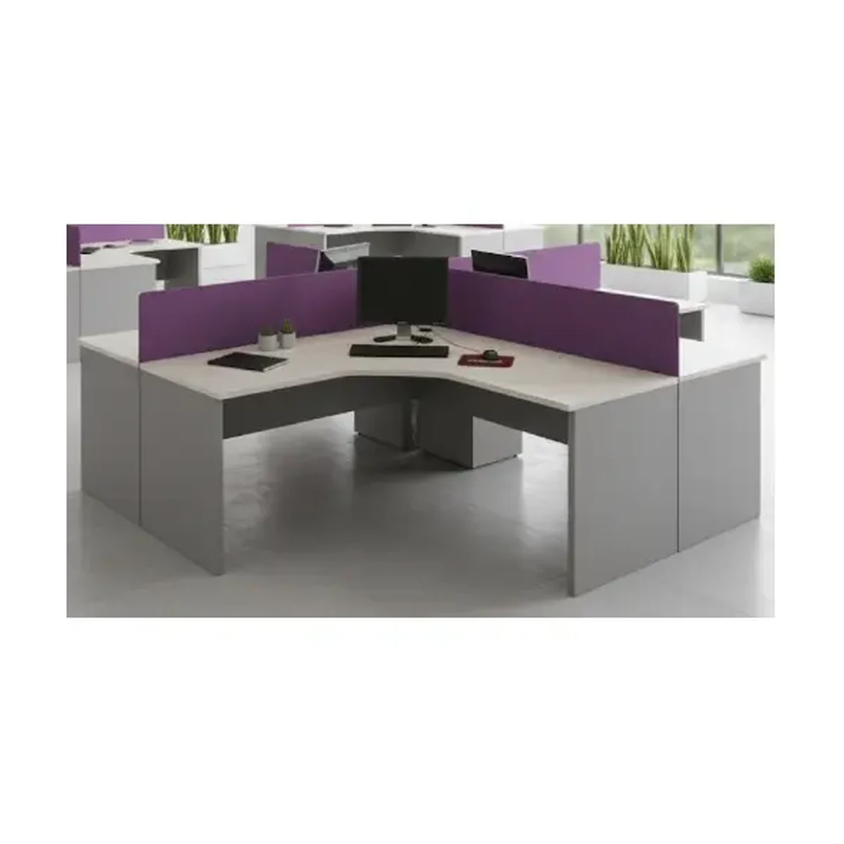Puesto de trabajo cuádruple - Melamina - 270 x 270 cm - ERGO - 25 mm - Oficina - Estudio - Hogar - Empresa