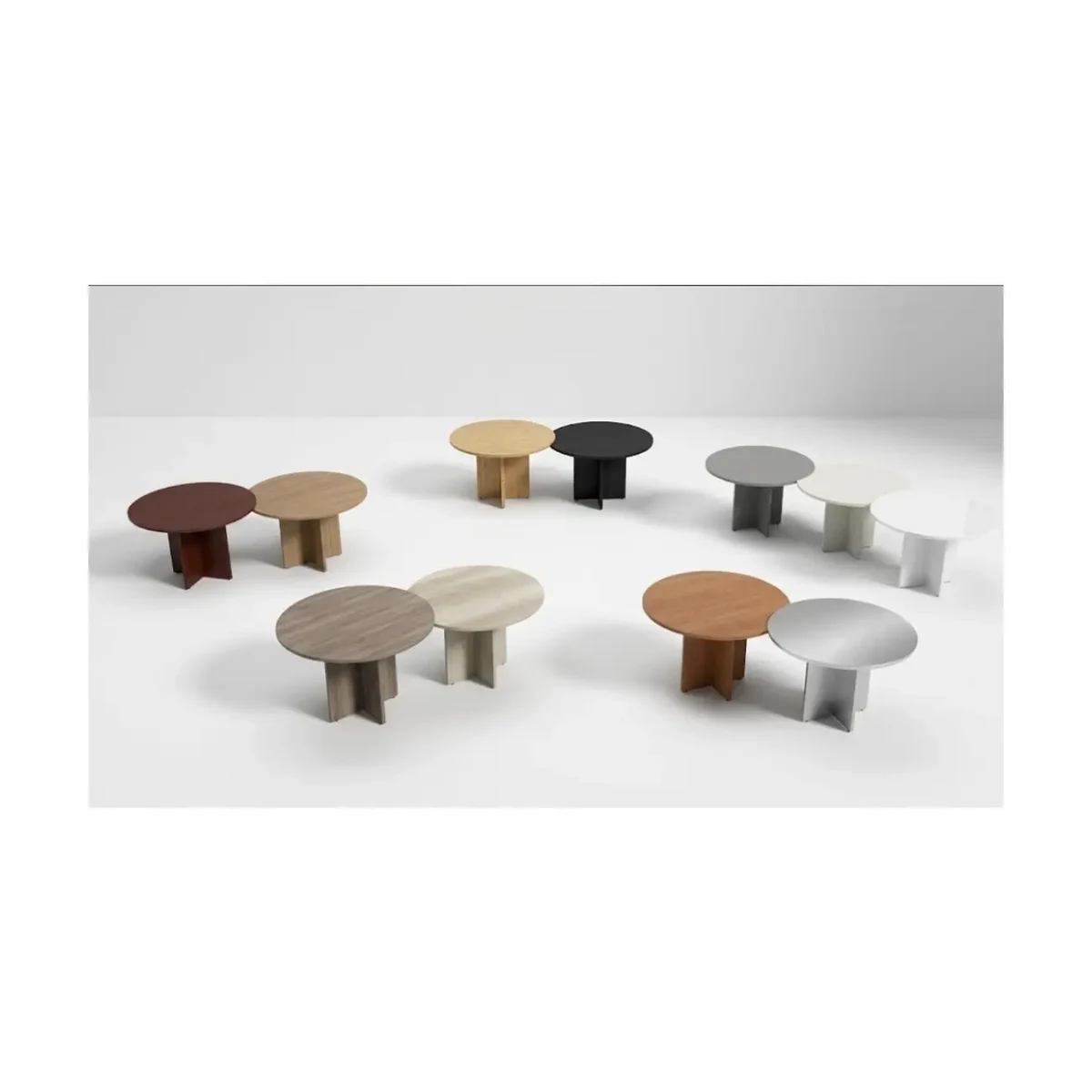 Mesa de reunión redonda - base cruz - 100x75 - 120x75 - 135x75 - 160x75 - melamina